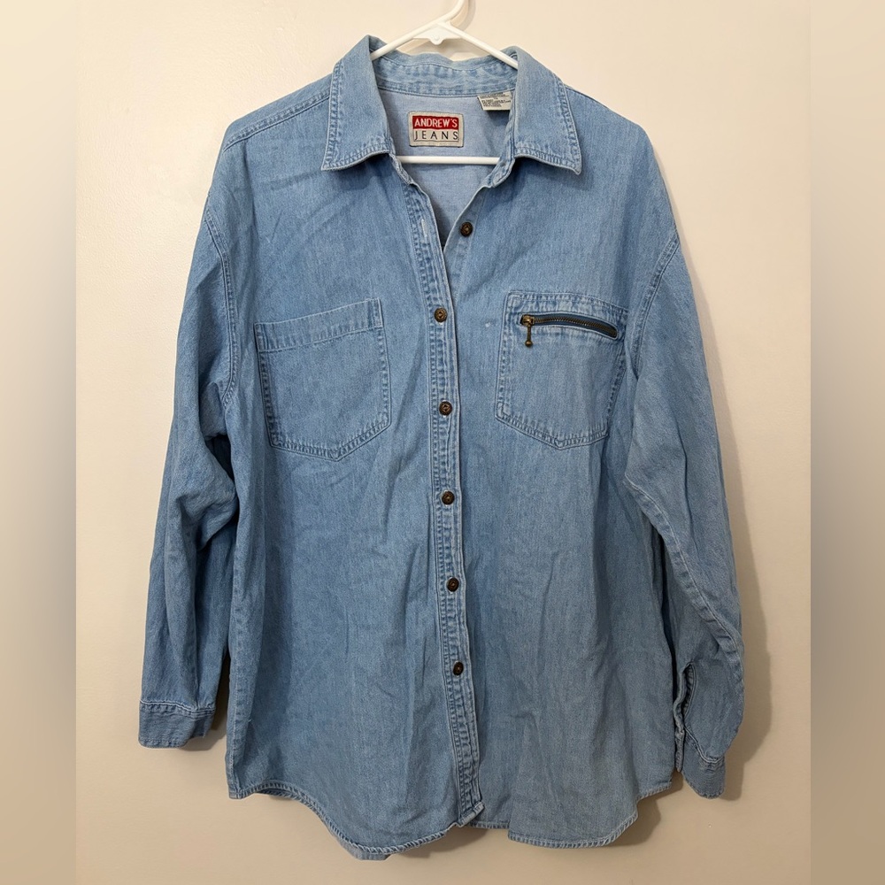 Vintage 100% Cotton Classic Light Wash Denim Button-Up Grandpa Shirt